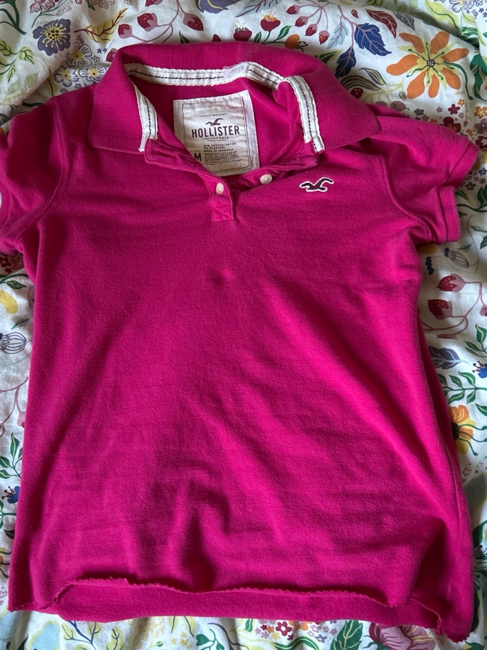 Hollister Hot Pink Polo Top Cropped